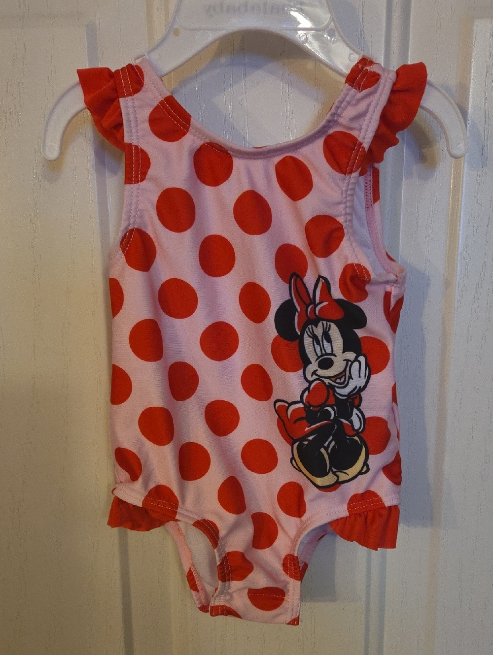 Minnie Mouse Pink & Red Polka Dot One-Piece Swimsuit Size 9 Months